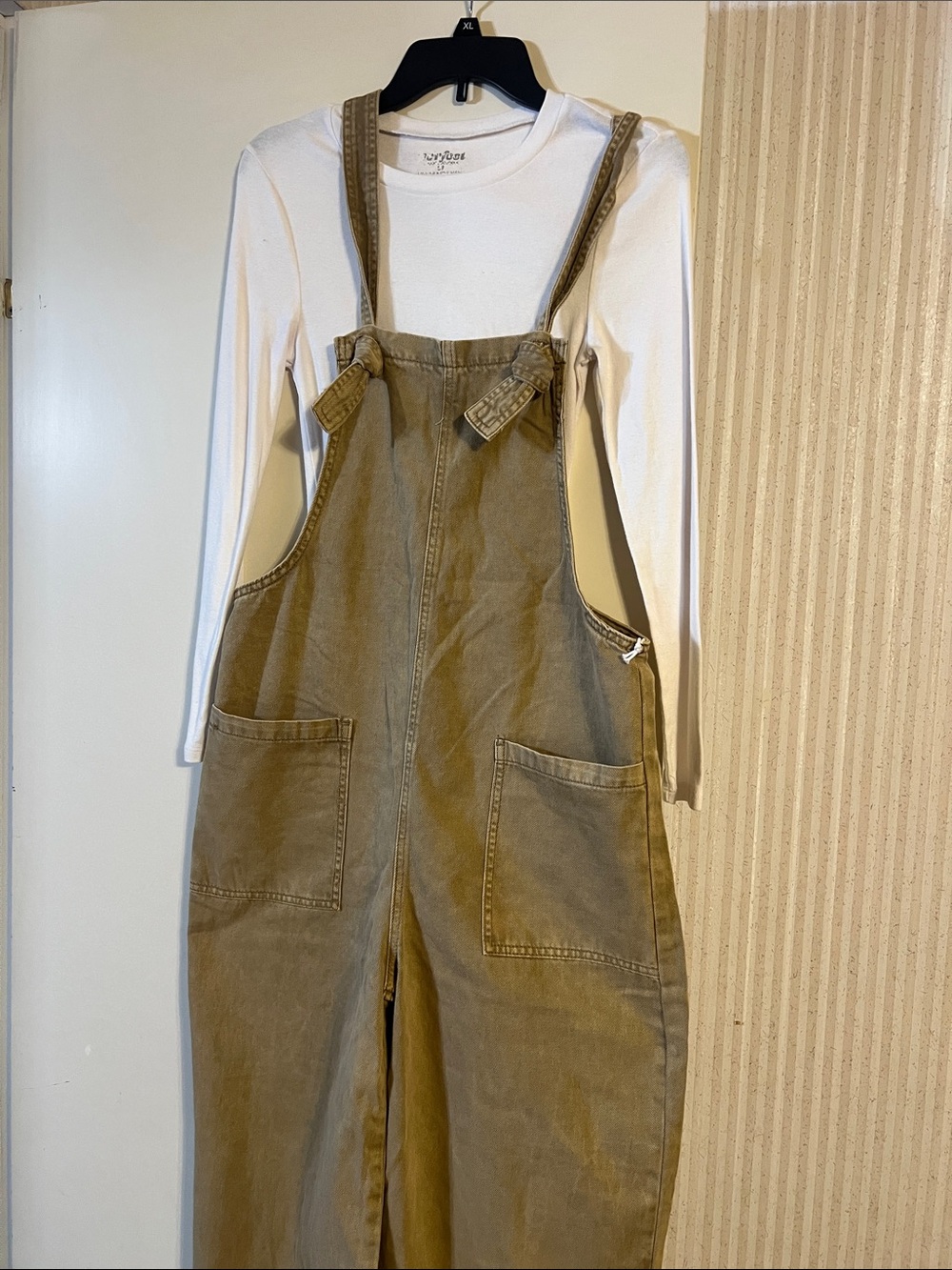 Zenana Outfitters Khaki Wide-Leg Flare Overalls